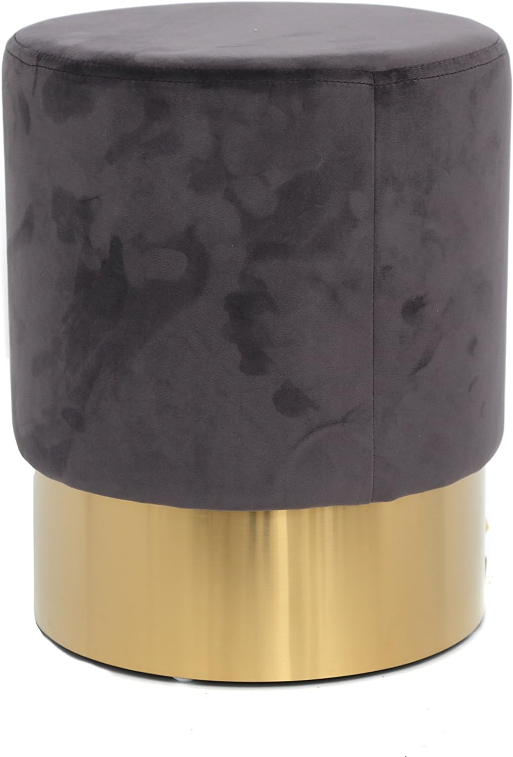 DOWNTON INTERIORS Modern Round Grey Velvet Stool with Gold Base (SWF2144) **Full Range of Upholstered Chairs and Stools are Available**