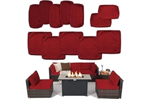 SERHIRST Outdoor Patio Cushion Covers Replacement, Waterproof Furniture Cushion Slipcovers with Zipper, Fit for Wicker Rattan Sectional Couch Chair Furniture Set (12, Red)
