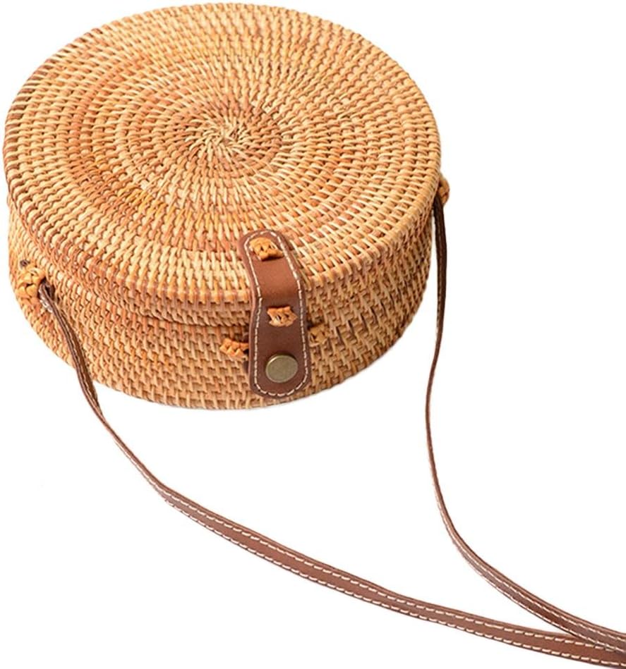 Round Straw Crossbody Bag Straw Bag Beach Bagstraw Bag Handmade Straw Bag Beach Bag Shoulder Bag Bohemian Manual Rattan Woven Handmade Cutout Retro Circular Straw Braided Fashionable