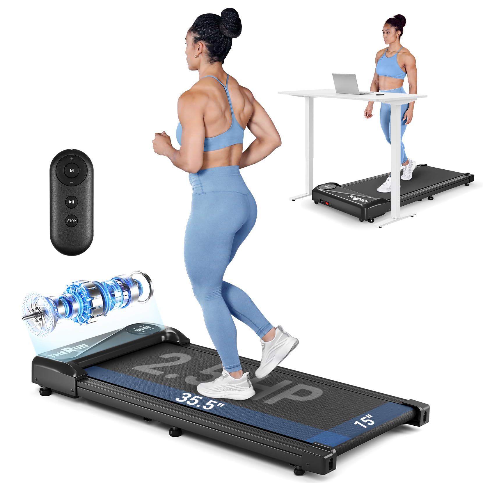 Photo 1 of THERUN Walking Pad Treadmill Under Desk, Portable Mini Treadmill for Home/Office, Walking Jogging Machine with 2.5HP and 265 lbs Weight Capacity Remote Control LED Display