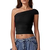 QINSEN Women's One Shoulder Sleeveless T-Shirt