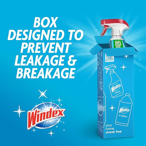 WINDEX GLASS AND WINDOW CLEANER SPRAY BOTTLE, PACKAGING DESIGNED TO PREVENT LEAKAGE AND BREAKING, SURFACE CLEANING SPRAY, ORIGINAL BLUE SCENT, 23 FL OZ