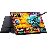 Qunub 14 Inch 4K OLED Portable Monitor UHD 3840x2400 100% DCI-P3 100000:1 | Touchscreen USB-C HDMI Travel Display with Active Stylus, Kickstand &amp; Sleeve for Windows Laptop, Mac, PC, Gaming