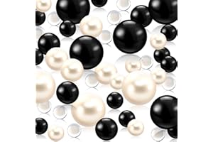 LUERBI Black White Floating Pearls | 150PCS Black White Pearls Bead for Centerpieces Vases, Black White No Hole Beads | 8/14/20 mm Floating Beads | Black White Vase Fillers, Vase Filler Pearl Party Decor