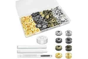 COOBIGO 50Sets Snaps Button Kit, Leather Snaps Fasteners, Metal Button Press Studs with 4 Install Tools for Fabric Leather Bag Clothes Jackets Bracelets Fashion DIY Sewing (12mm, Mixed)