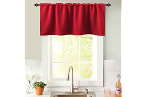 KOUFALL Red Christmas Curtains Valance for Kitchen Window,Holiday Decor Rod Pocket Blackout Curtain Valances for Living Room Bedroom Bathroom,52 x 18 Inch Length