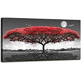 youkuart Canvas Print Wall Art red tree Painting For Living Room Decor And Painting Wall Art Decor 20" x 40" Pieces Framed wall decor artwork Office Gifts Art Ready to Hang for Home Decoration.