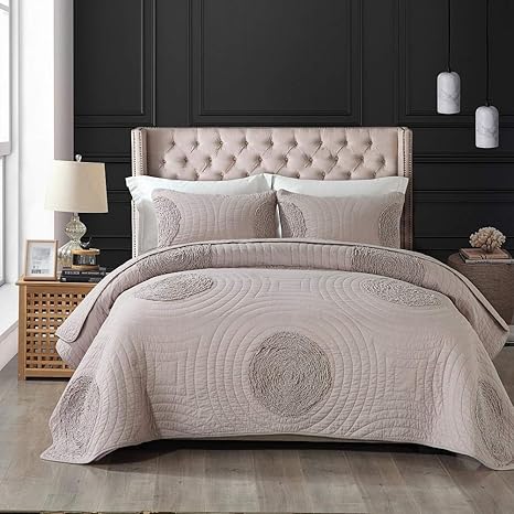 Amazon Com Brandream Queen Size Taupe Bed Quilt Set Cotton Luxury Bedspread Coverlet Set Farmhouse Quilted Bedding Set Kitchen Dining