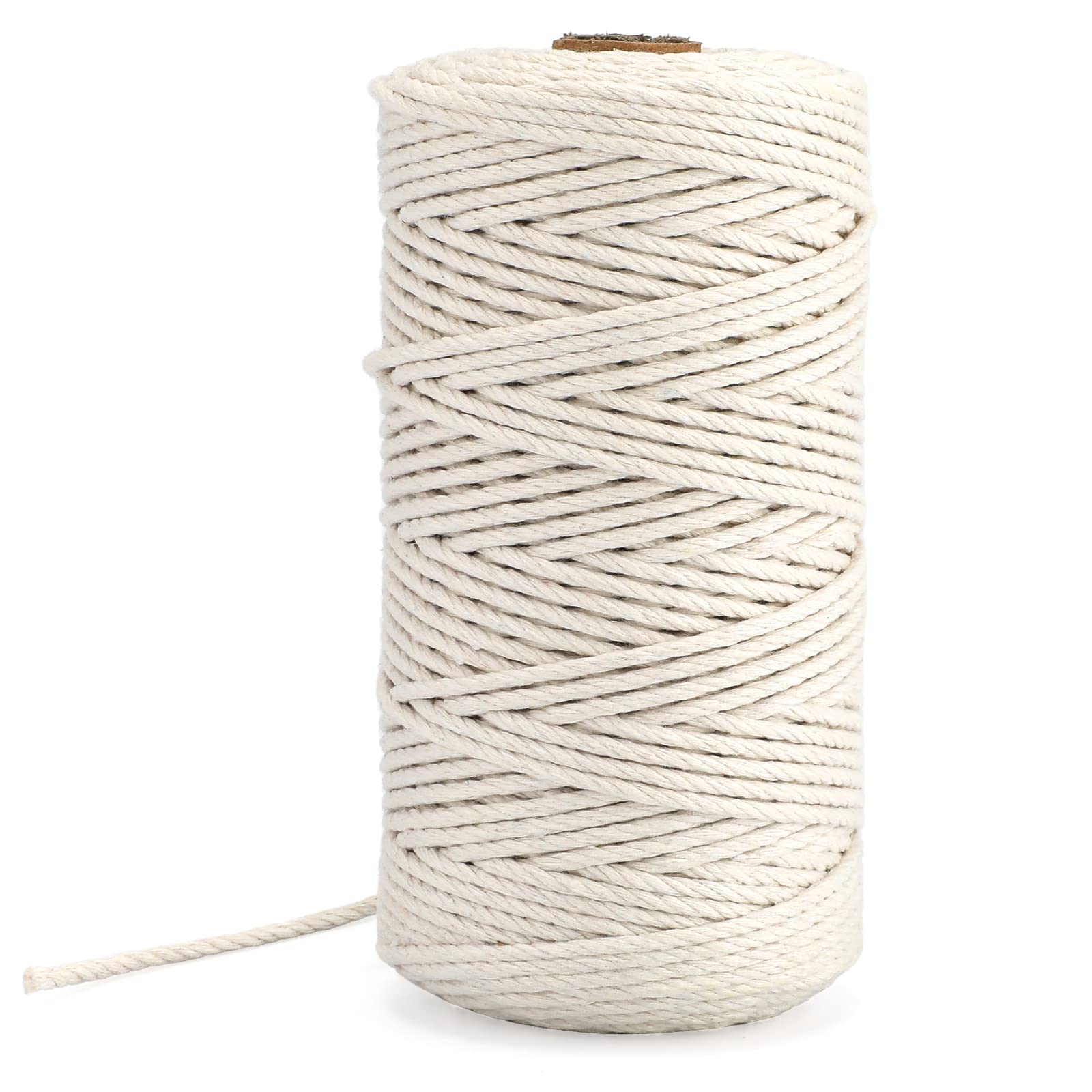 KINGLAKE Macrame Cord 3mm, 100m Cotton String Twine for Crafts, Decorative Natural Cotton Cord Rope for Decoration, Plant Hanger, Knitting, Wall Hanging, Gardening, Kitchen Cooking, Baking