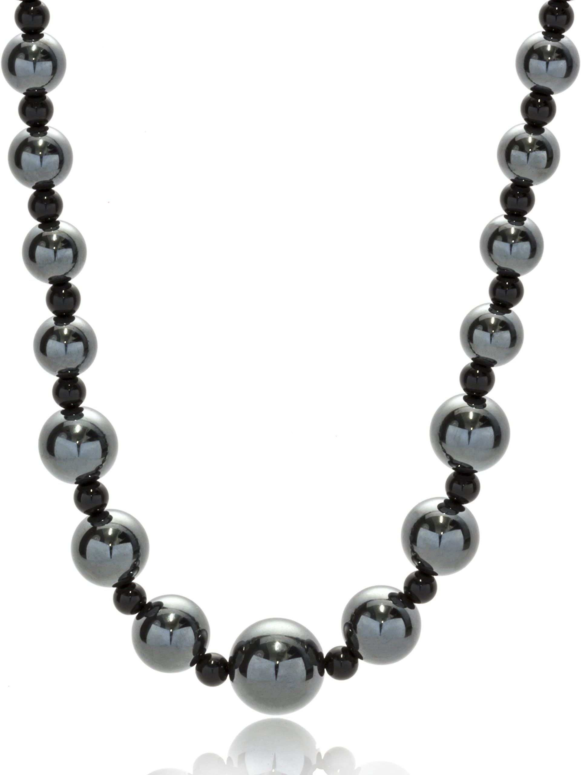 ISAAC WESTMAN Hematite & Black Onyx Gemstone Bead Necklace | 925 Sterling Silver