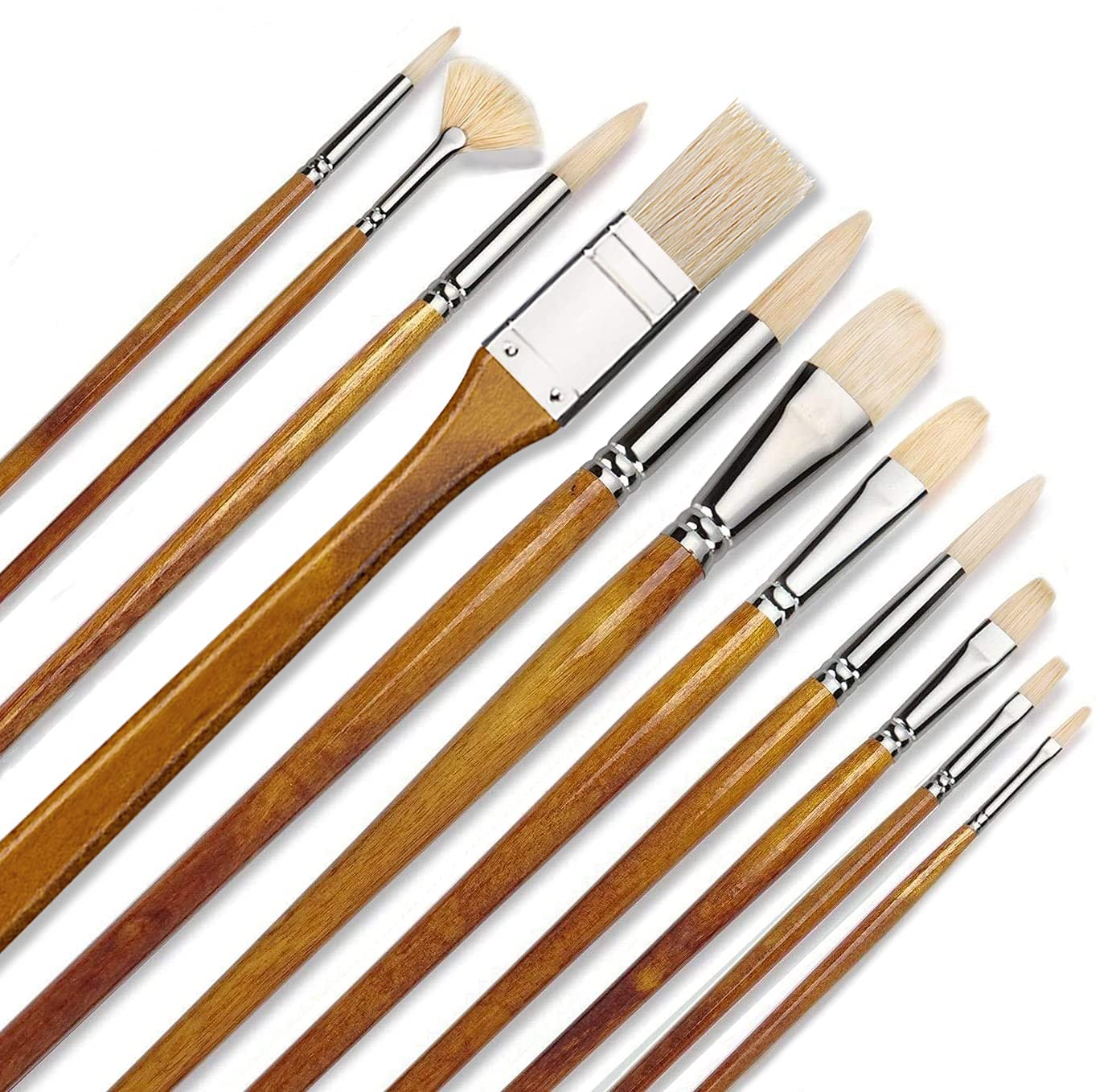 Fuumuui Oil Paint Brushes,11pcs Pure Hog Bristles Professional Paint Brush Set,Natural Chungking Hog Bristle Artist Brushes for Oil Acrylic Painting