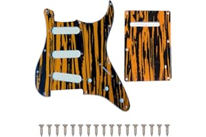 YIJUNHUI SSS 11-Hole Electric Guitar Pickguard & Backplate Set for Strat Style Guitars - 3-Ply PVC Scratch Resistant, Pre-Drilled Modern Style (Includes Screws) s (Wicker yellow brown)