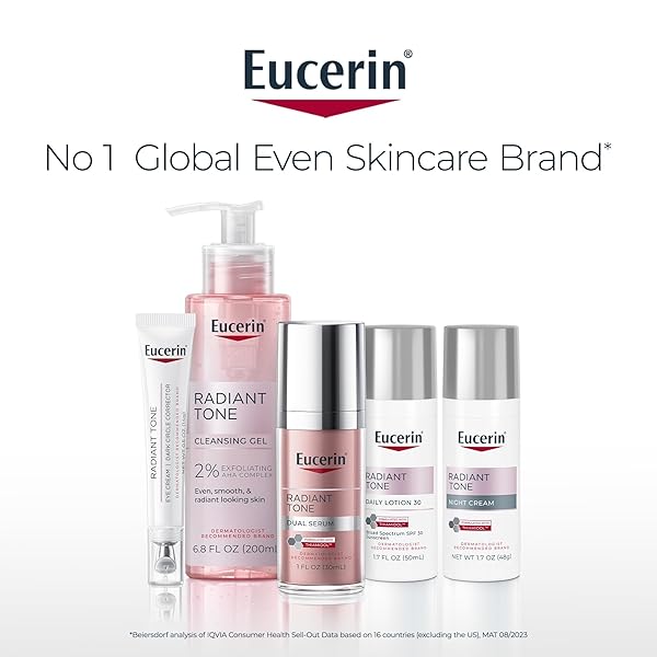 EUCERIN RADIANT TONE FACE CLEANSER GEL WITH 2% EXFOLIATING AHA COMPLEX, GENTLE FACE WASH IMPROVES SKIN CLARITY AND BOOSTS RADIANCE, ALL SKIN TYPES, 6.8 FL OZ BOTTLE