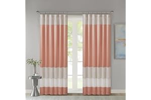 Madison Park Amherst Single Panel Faux Silk Rod Pocket Curtain With Privacy Lining for Living Room, Window Drape for Bedroom and Dorm, 50x84, Coral