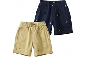 YJBQ Toddler Boys' Pull On Chino ShortsSoft Breathable Summer 2-Pack Baby Shorts with Pockets Sizes 1-7Y