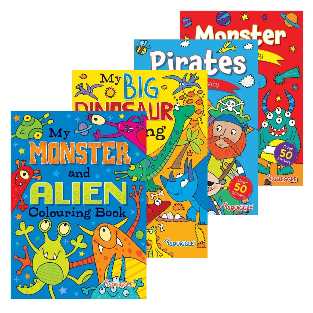 Sixstore Relaxing Antistress Kids, Adult Boys Colouring Books, Sticker Activity Book, Size A4, Set of 4 Coloring Books, Sticker Books in Assorted Art Pattern Designs