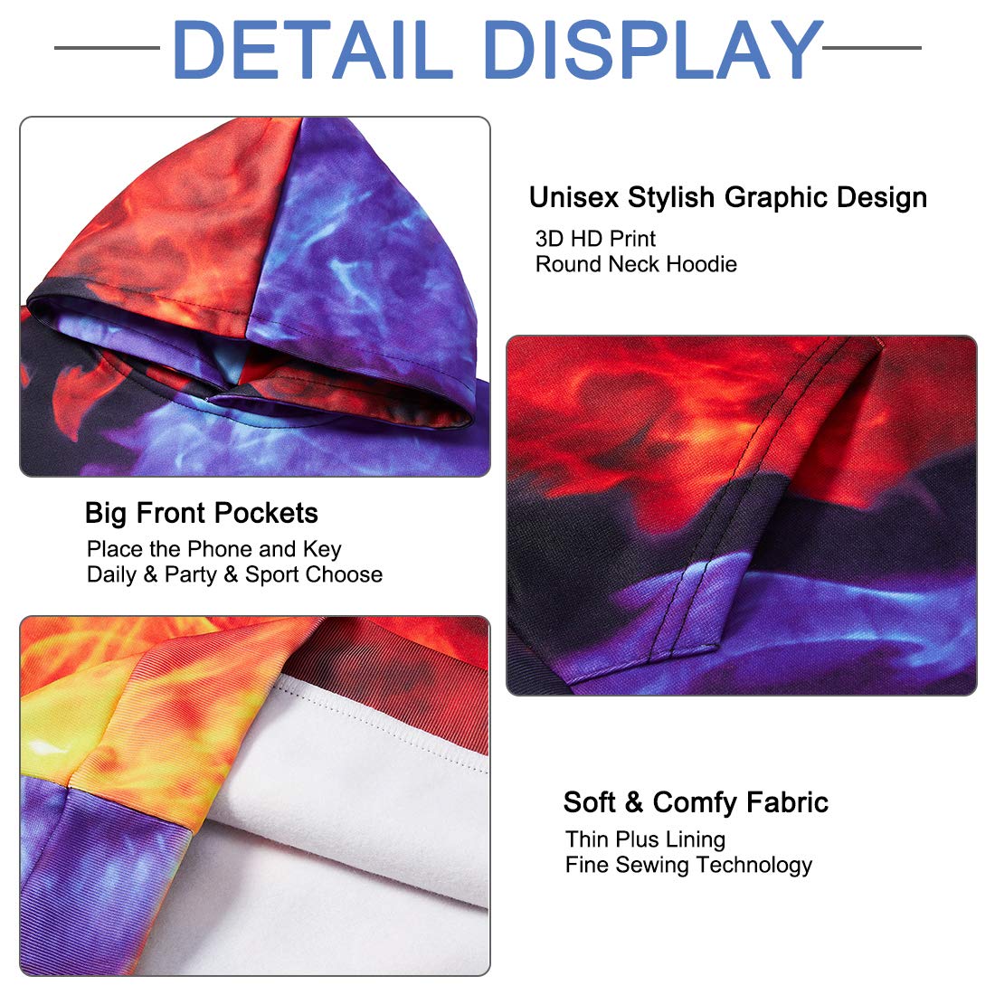 Boys Sports Sweatshirt Girls Comfy Hoodies for School Fashion 3D Printed Pullover Fire and Ice Pattern Sweater Warm Lining Jackets Outfits with Pocket for 8-10 Years