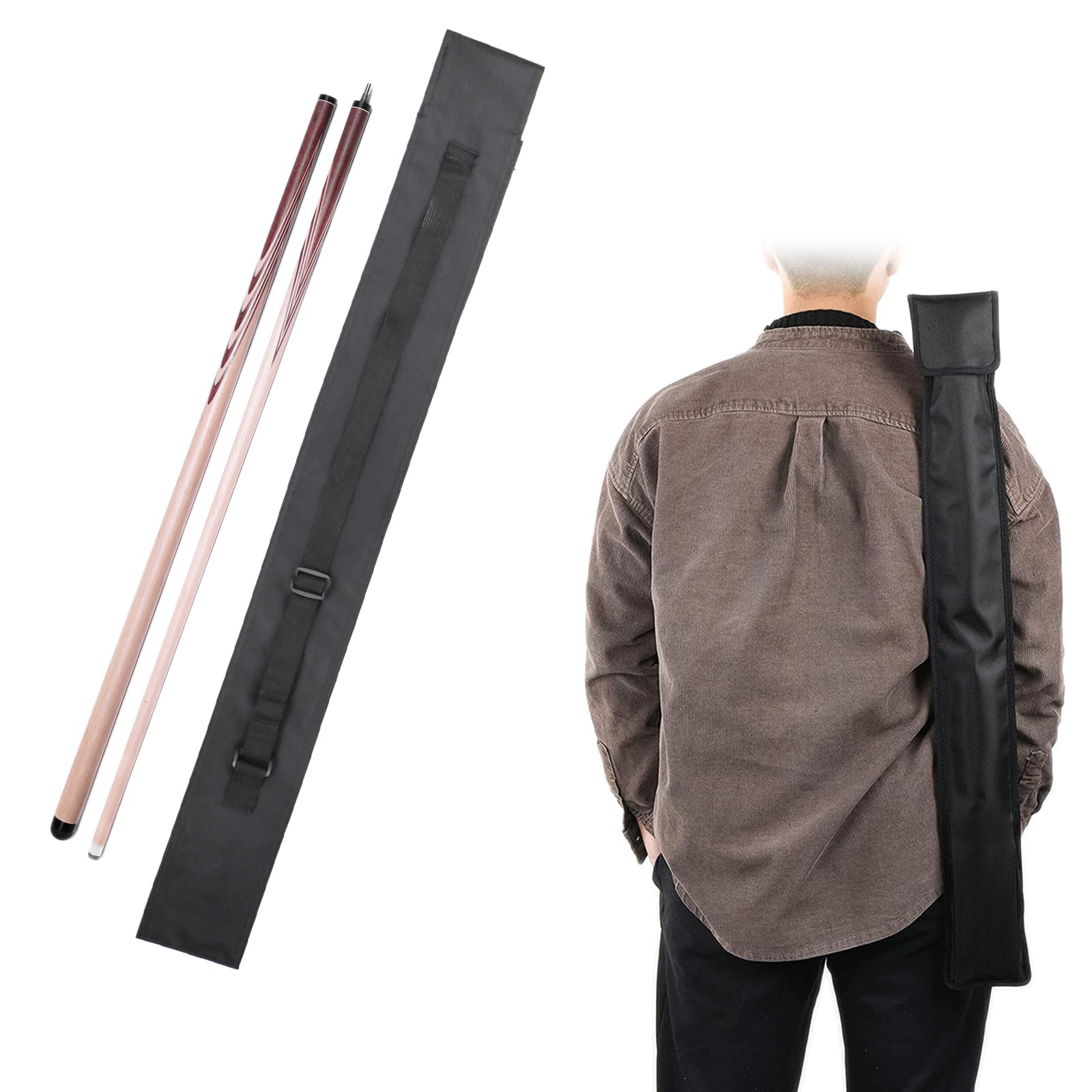 Bettli Pool Cue Case, Snooker Cue Case Bag with Adjustable Strap Billiard Cue Case Snooker Cue Carry Bag Billiard Stick Storage Bag for 1/2 Snooker Billiard Stick Rod