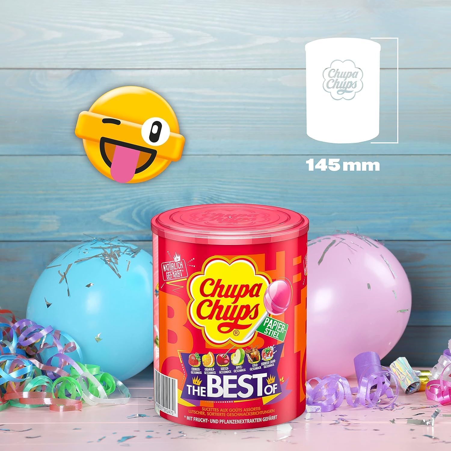 Chupa Chups Best of Lutscher-Dose, enthält 50 Lollis in 7 Geschmacksrichtungen Cola, Apfel, Erdbeere und weitere, geeignet für Geburtstag, 50 x 12g 3