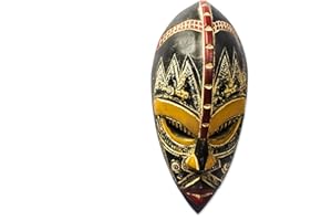 NOVICA Light Brown Handcrafted Nigerian Wood Wall Mask with Aluminum Accents, 'King's Companion'