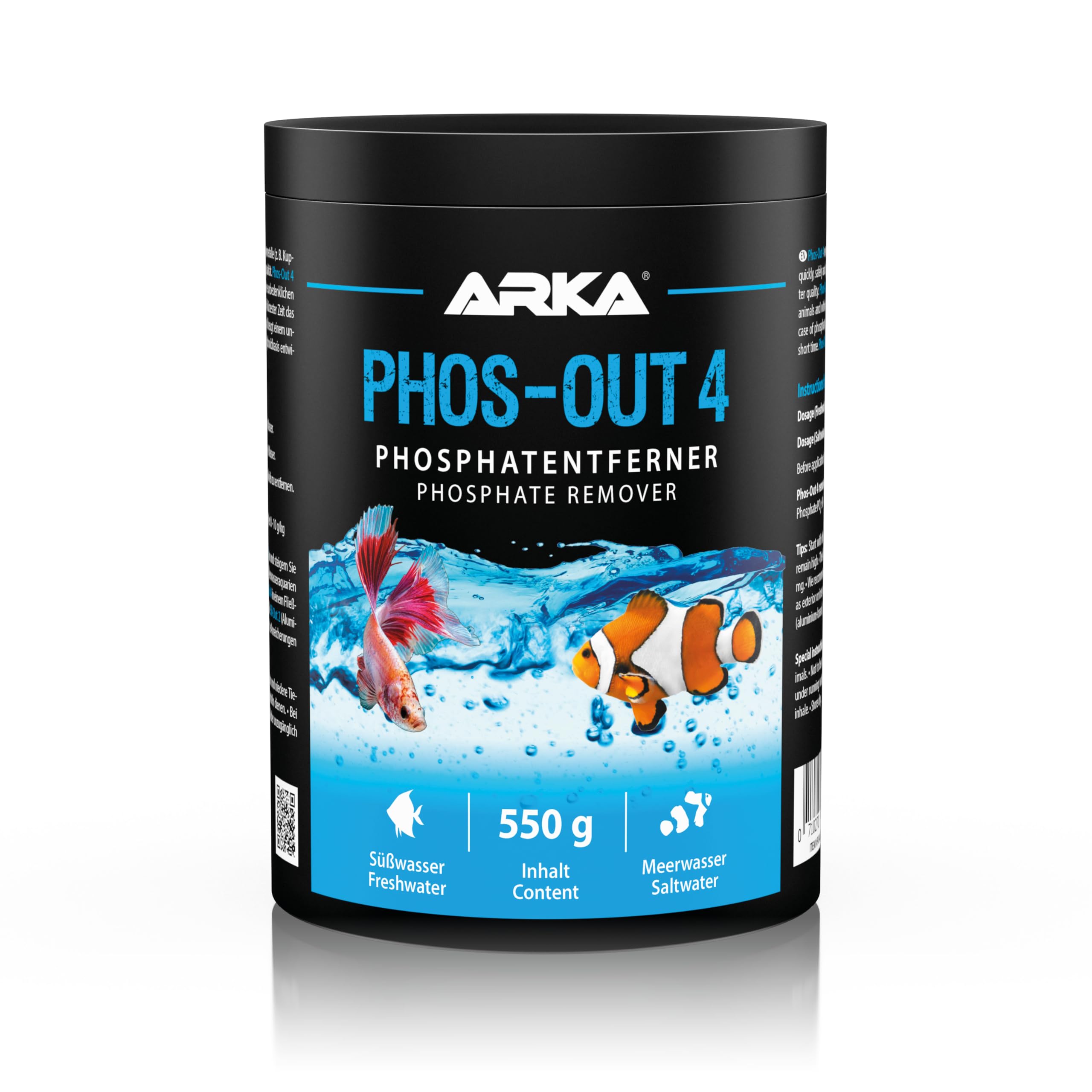 Phosphate Remover Aquarium – ARKA Phos-Out 4 Granules 1000 ml – removes phosphate, silicate & tannins – iron hydroxide media for freshwater & marine tanks – with filter bag – pH neutral & residue-free