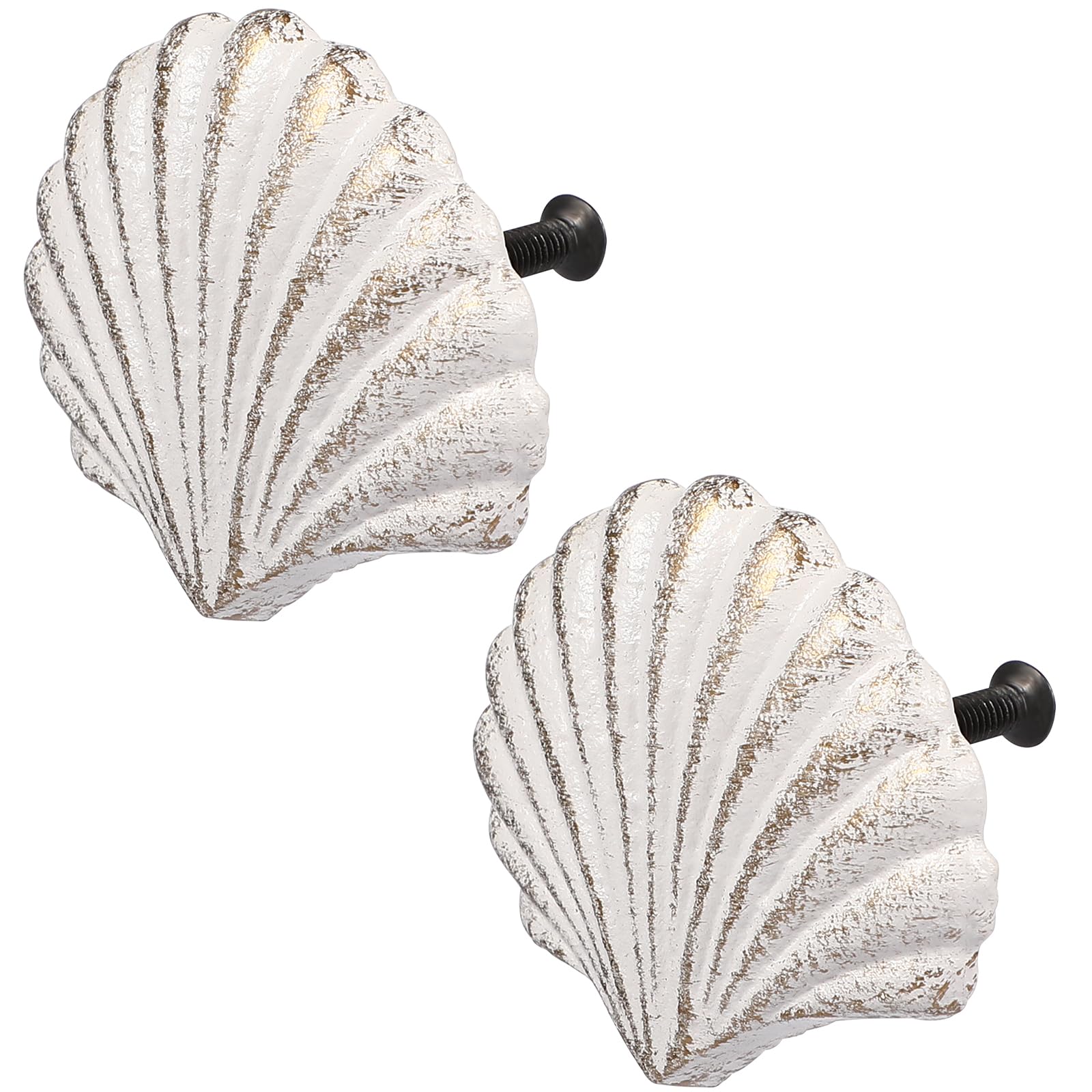 jojofuny 2pcs White Seashell Knobs Beach Themed Scallop Shells Handle Pulls Seashell Drawer Knobs Coastal Drawer Pull for Dresser Cabinet Cupboard Wardrobe Door