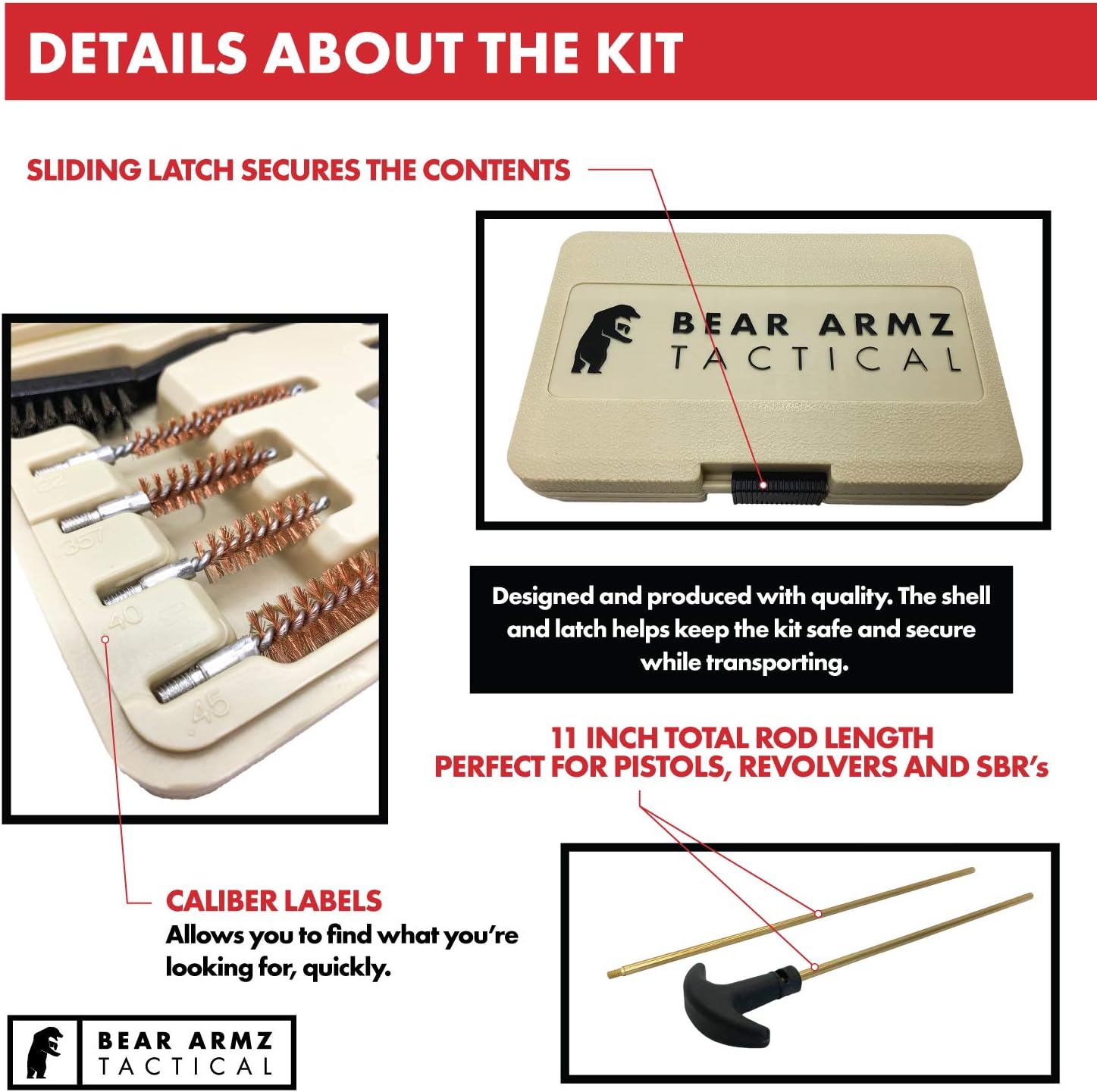 Bear Armz Tactical Universal Handgun Cleaning Kit | American Company | Gun Cleaning Kit for Calibers .22.357/9mm.38.40.45 | Compatible with Handguns, Revolvers, and Pistols | Hard Portable Case : Sports & Outdoors