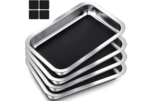 Conelist 4 Set 12.2 x 8.27 Inch Dissection Pan with Black Wax Thicken with 16 Rubber Nonslip Mat Reusable Stainless Steel Thicken Dissection Pan for Lab Experiment Junior Senior