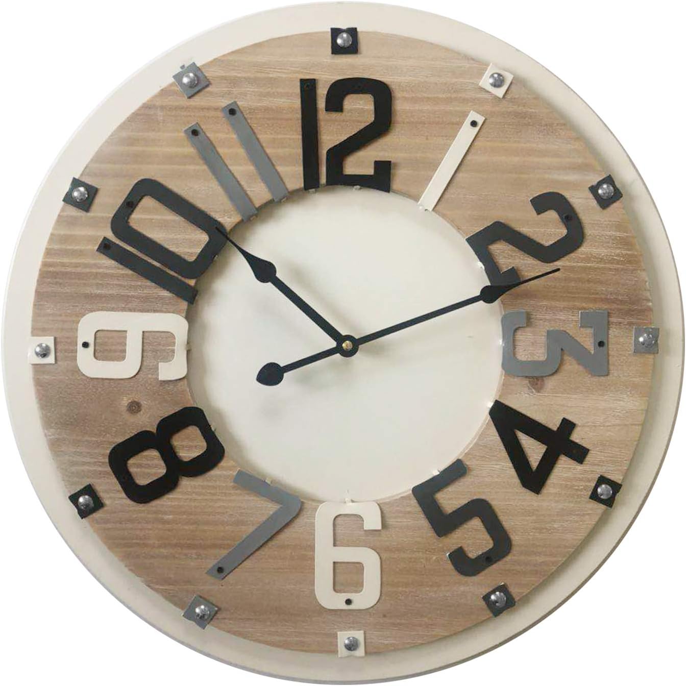 Rebecca Mobili Wooden Wall Clock Mdf Wood Beige Grey Contemporary Style Kitchen Living Room Decor - Ø 50 cm x P 4,5 cm (H x W x D) - Art. RE4993