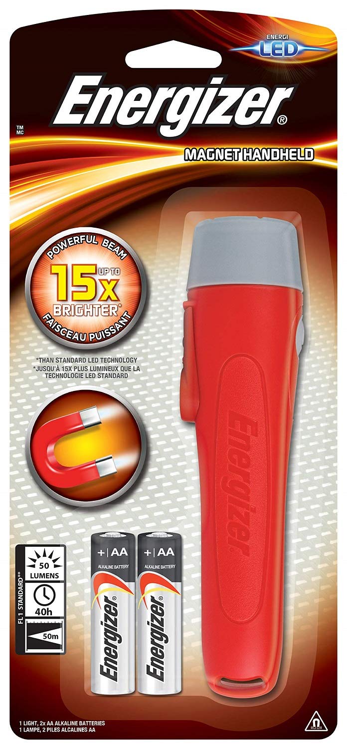 Energizer Torch with Integrated Magnet, Anti-roll Function, Wrist Strap, 50 Hours of Continuous Operation, Batteries Included