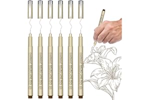 CHARSOCO 01 Micro Pen, 6 Pack Brown Fine Point Pen with Waterproof Archival Ink, 0.25mm Fineliner Ink Pens for Artist Illustration, Sketching, Anime, Manga, Technical Drawing and Scrapbooking