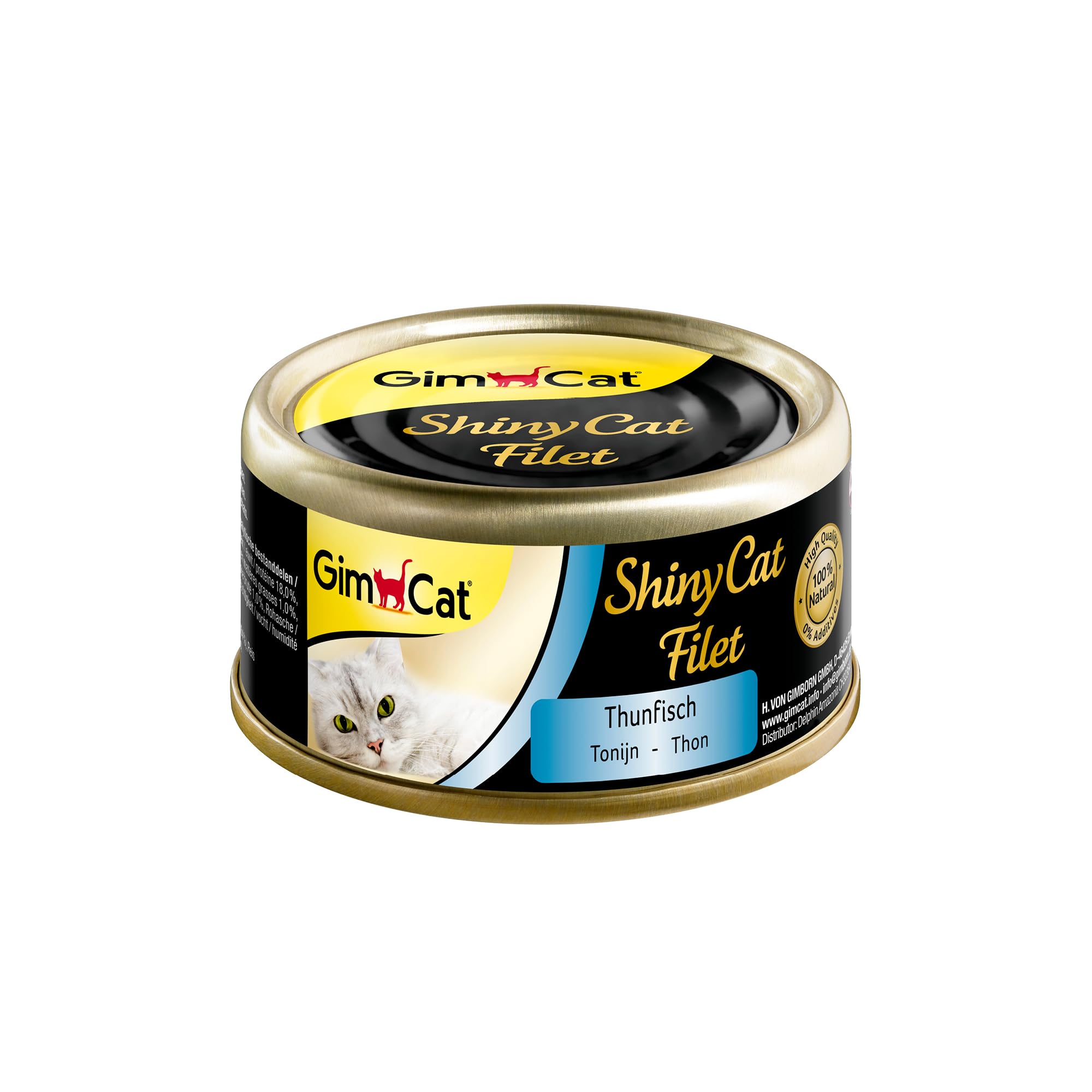 GimCat ShinyCat Filet Tuna - Cat food with juicy fillet meat and no added sugar for adult cats - 24 tins (24 x 70 g)