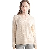 Chanyarn Women's 100% Cashmere V-Neck Cable Knit Sweater Top Soft Long Sleeve Pullover Fall Winter