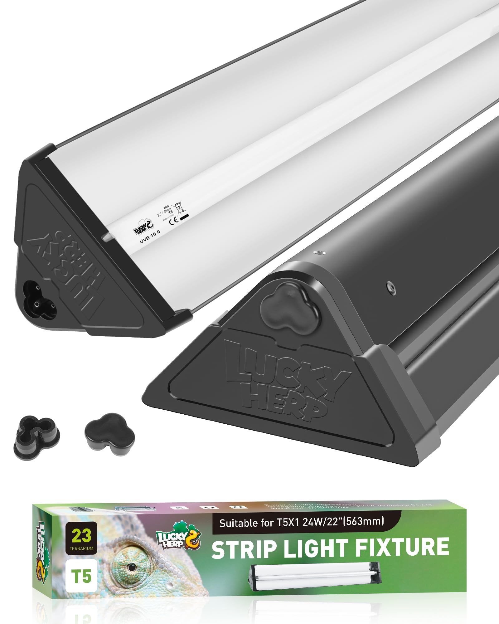 LUCKY HERP T5 Reptile Light Fixture Combo Kit 24W, 30% UVA+10% UVB Light Reptile Kit(Up to 200%), 100-250V UVA UVB Reptile Light for Amphibian, Tortoise, Lizard, Bearded Dragon