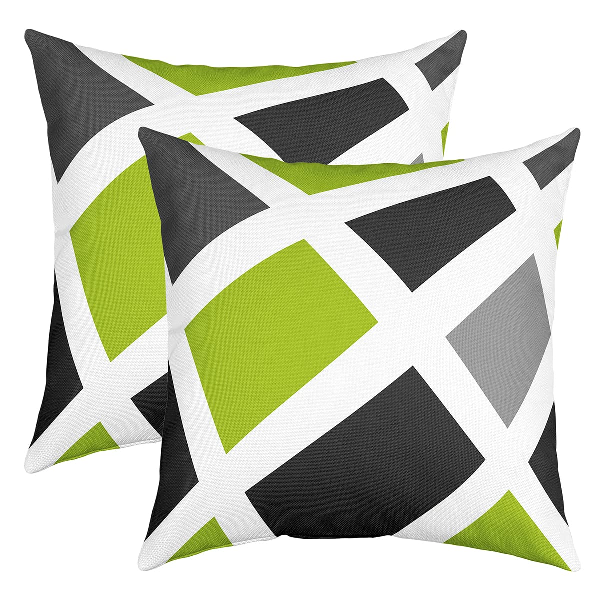 Loussiesd Set of 2 Strip Lines Throw Pillow Covers Geometric Square Grey Green Black Cushion Case for Home Living Room Decor Reversible Modern Abstract Art Decorative Throw Cushion Case 16x16 Inch