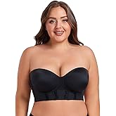 Lusait Women's Longline Strapless Bra Underwired Full Coverage Corset Bra Push Up Boned Hide Back Fat