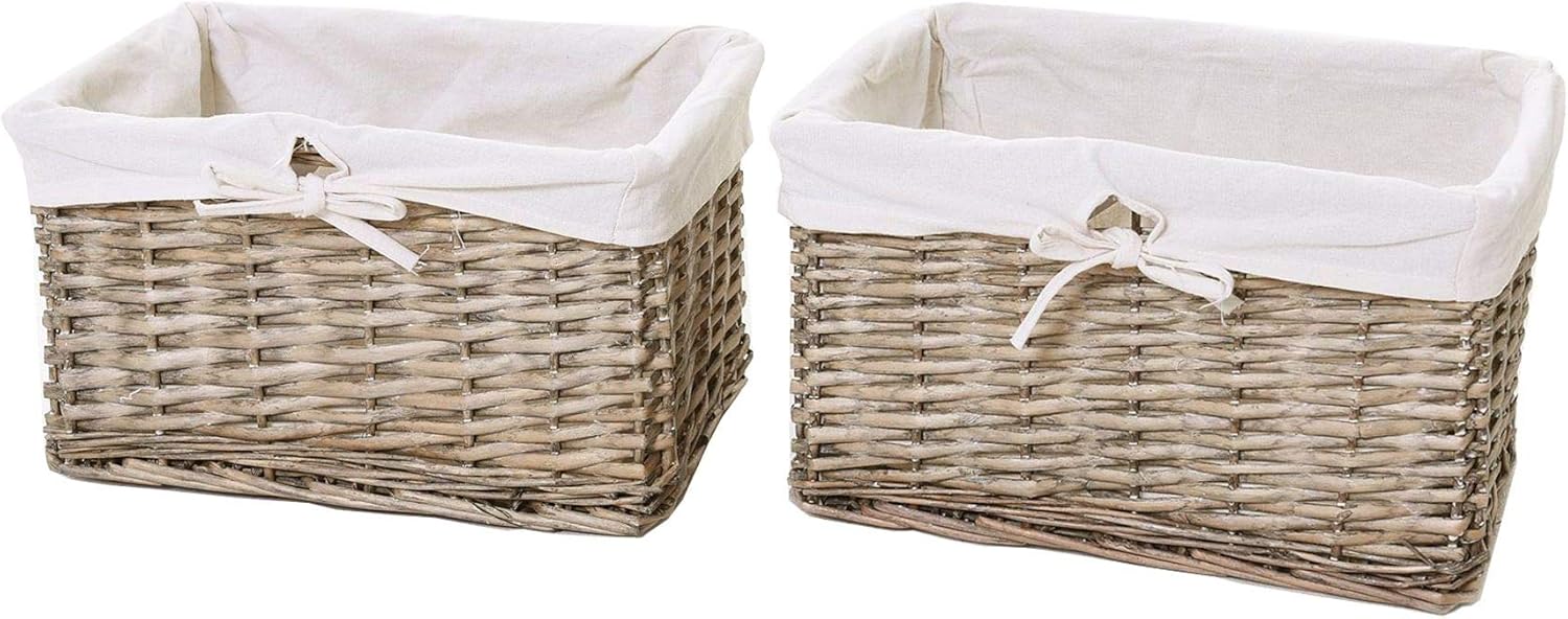 Vivanno 2er Set Regalkorb Schrankkorb Korb Aufbewahrung aus Weide für Billy Regal Basko, 36 cm, Grau