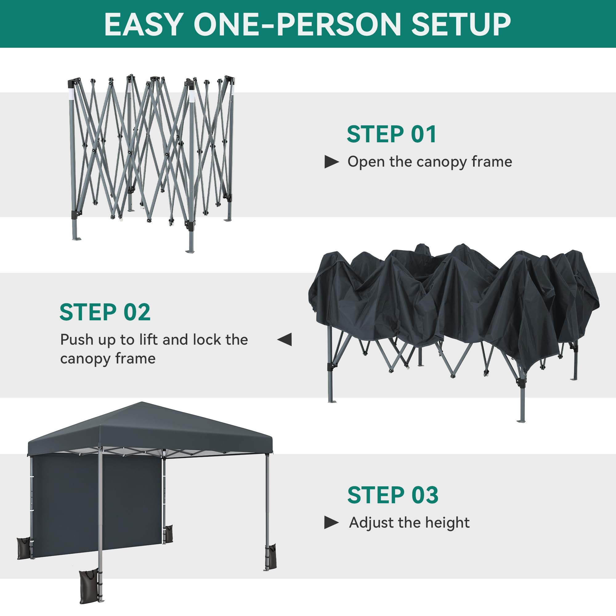 DWVO 3 x 3m Pop-Up Pavillon | wasserdicht Faltpavillon | Anti-UV Gartenzelt Partyzelt | mit Tragetasche und Seilen | für Camping Markt Festival (Grau+Einteiliges Tuch) 4