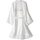 DQSSYTTX Bride Robes with Lace Trim Embroidery Silky Satin Bathrobe for Women Wedding Party Sleepwear Kimono Bridesmaid Robe