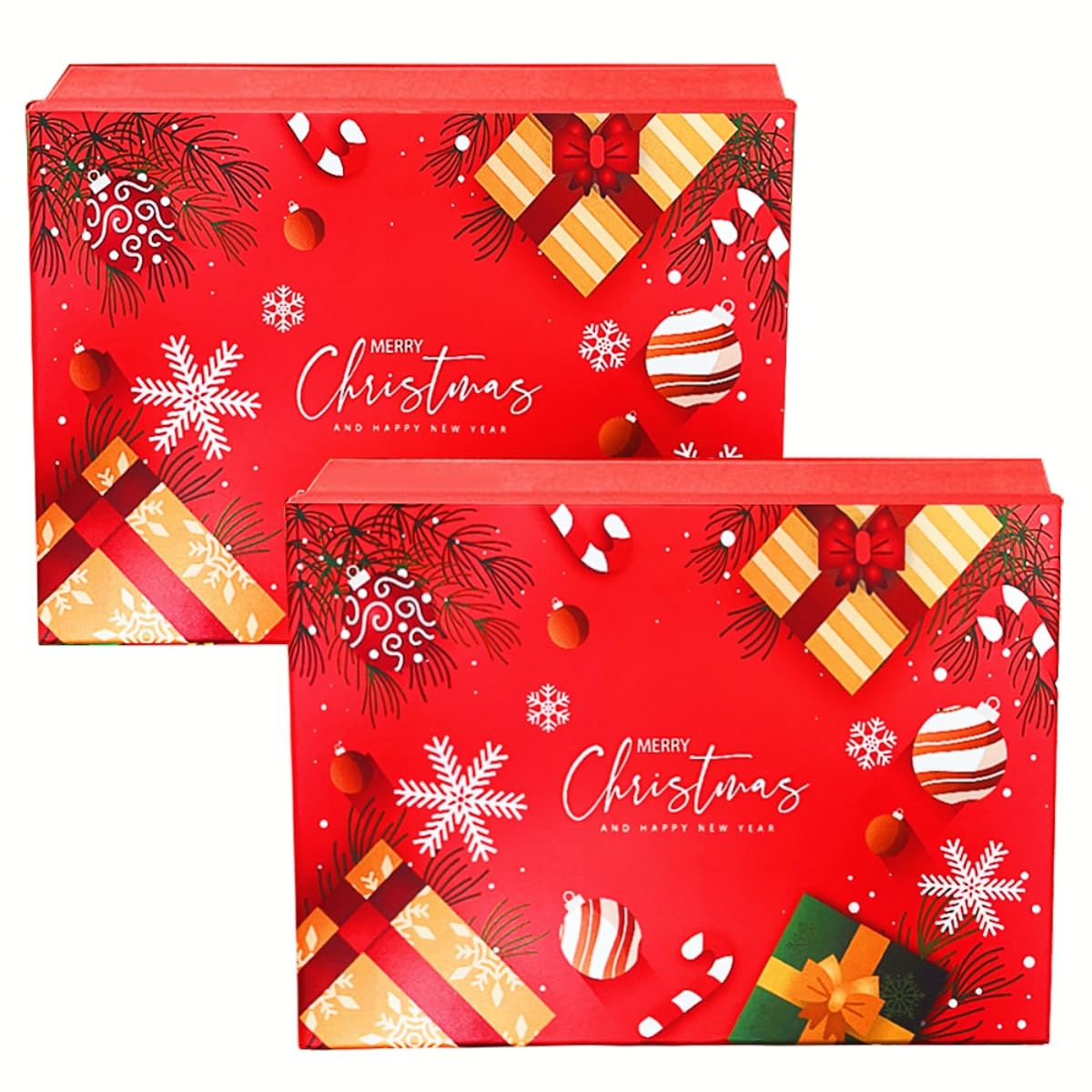 2 Pack Large Christmas Boxes with Lids for Gift, Christmas Packing Box Empty Gift Boxes for Wrapping Present,Luxury Sturdy Foldable Cardboard Box 29x22x10.5cm