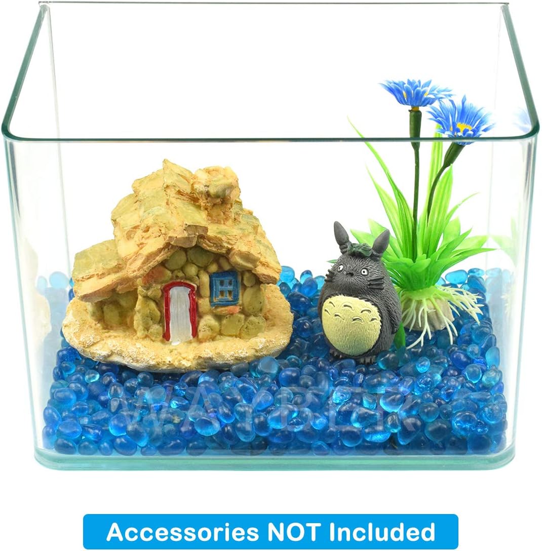 WAYBER Glass Stones, 1Lb/460g Irregular Sea Glass Pebbles Non-Toxic Artificial Crystal Gemstones for Aquarium Turtle Tank Vase Filler Terrarium Flowerpot Decoration, Lake Blue: Home & Kitchen