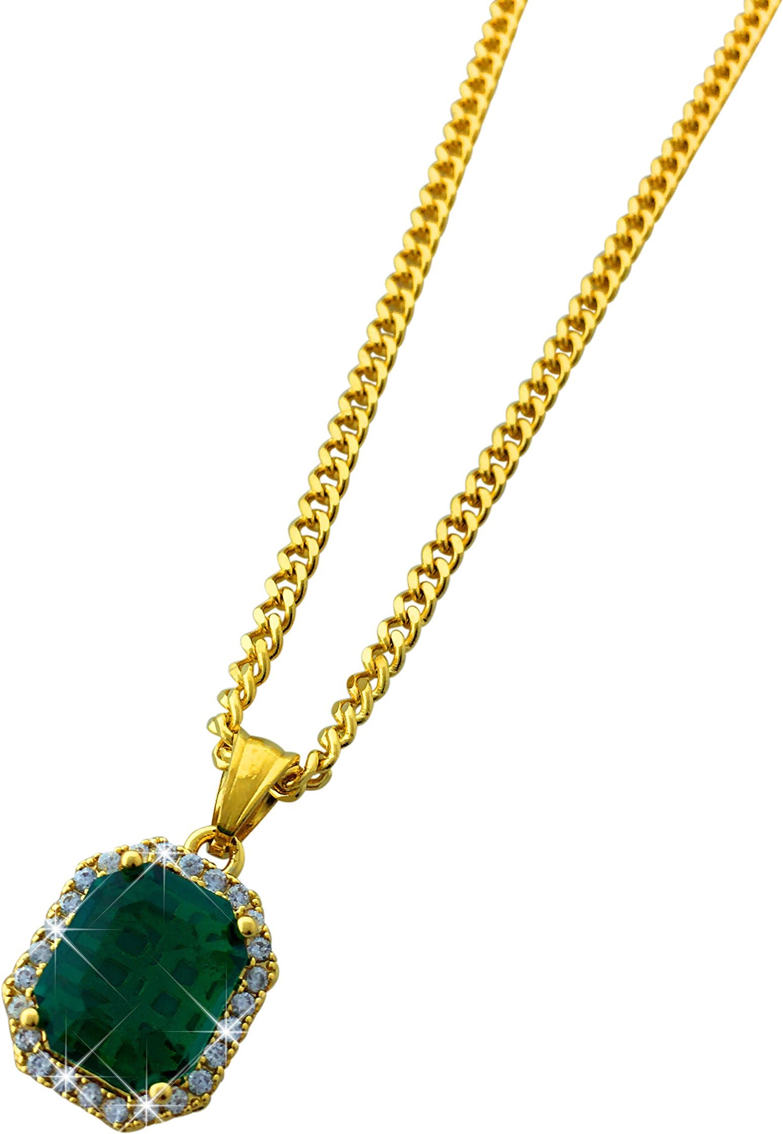 Diamond Gem Stone Stainless Steel Pendant Necklace with 24" 2mm Cuban Chain