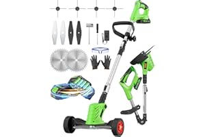 CCACC Brushless Electric Weed Wacker, Foldable Cordless Weed Eater Battery Powered, 4-in-1 Lightweight String Trimmer/Edger Lawn Tool/Brush Cutter with Adjustable Length & 4 Types Blades, for Garden, Yard