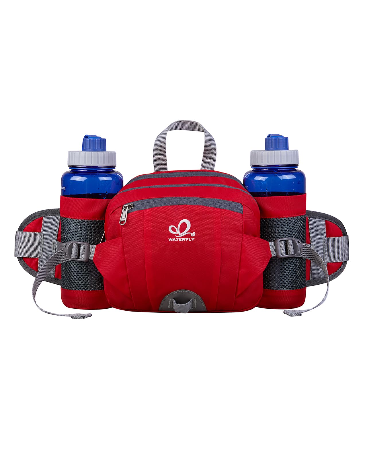 Waterfly Hiking Waist Pack Bum Bag Waist Bag with Bottle Holder Running Bag for Camping Climbing Travel Cycling and Dog Walking (Red)