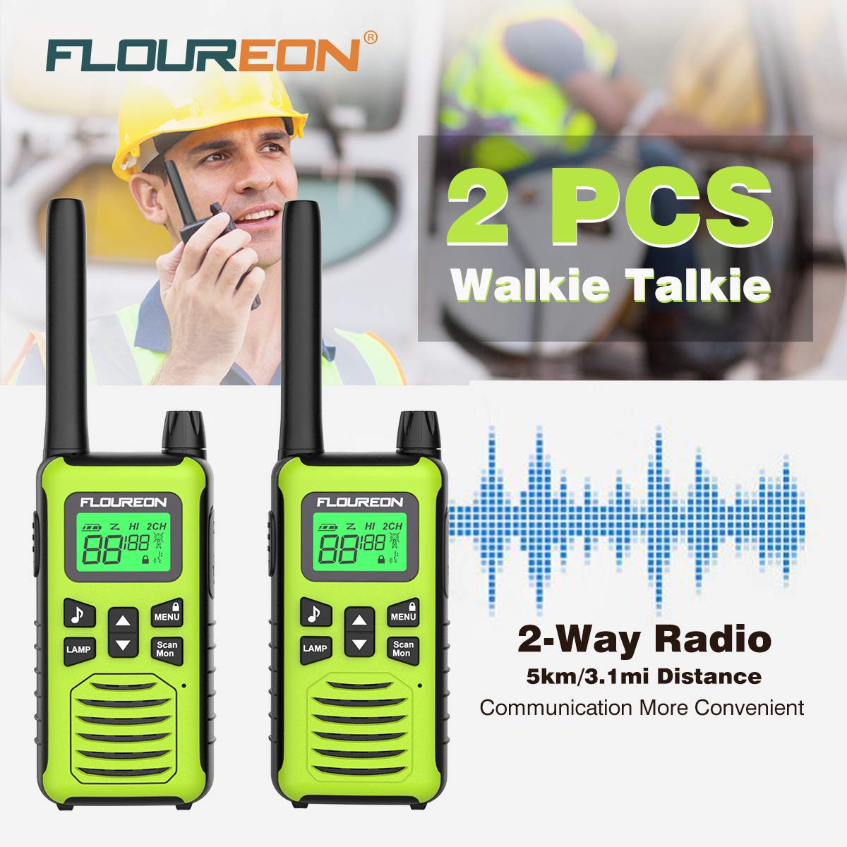 FLOUREON Walkie Talkies Toy Radio de 2 vías para Niños con 16 Canales de Larga Distancia, Interfono de Botones para el Hogar/Supermercado (1 Par, Verde Amarillo)