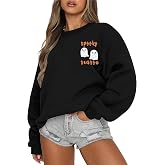 LOTUCY Women's Halloween Sweatshirt, Spooky Season Graphic Crewneck Top | Ghost and pumpkin design for fall outfits, Halloween parties, weekends, and everyday wear; pairs with jeans or leggings