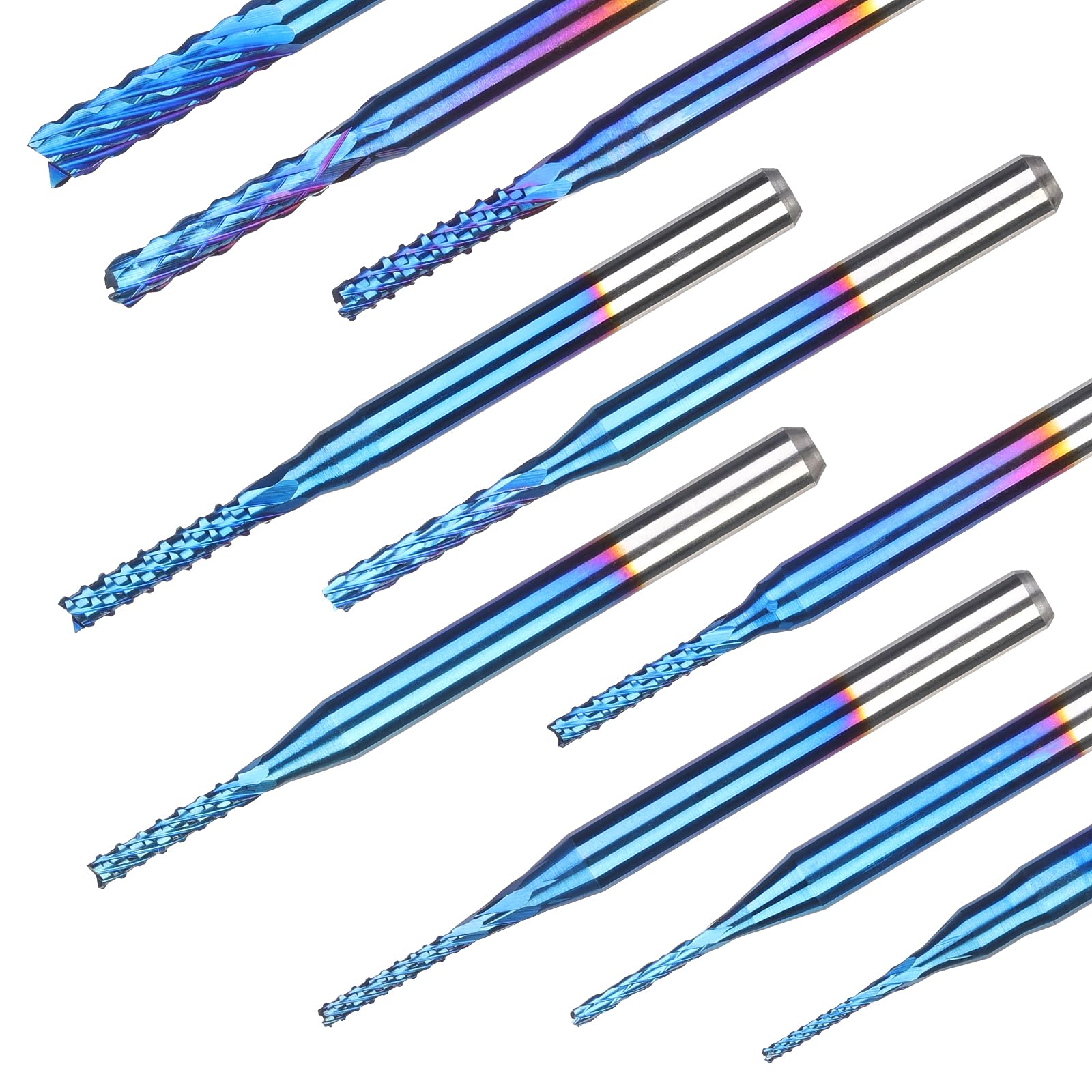 SainSmart Genmitsu 10Pcs Nano Blue Coat End Mill CNC Router Bits, 0.8-3mm, 1/8