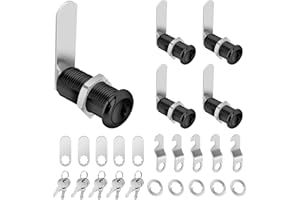 Pertinel 1-1/2 Inch 5Pcs Cabinet Cam Lock Keyed Alike Black Cabinet Locks Secure Files Drawers RV Storage Locks Replacement Set, Black Finish (Black 1-1/2 Inch 5Pcs)