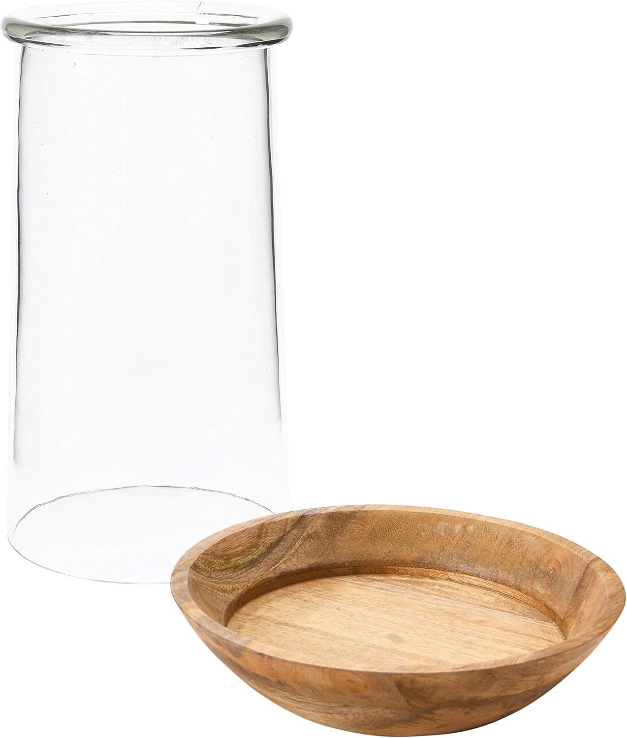 Creative Co-Op Glass Hurricane with Wood Base, Set of 2 (Holds 8" Pillar) Vase, Clear, 2: Home & Kitchen