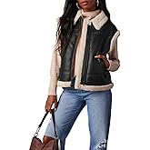 Sexyshine Women's Faux Leather Shearing Sherpa Vest Sleeveless Zip Up Fleece Lined Jacket Coat with Pockets